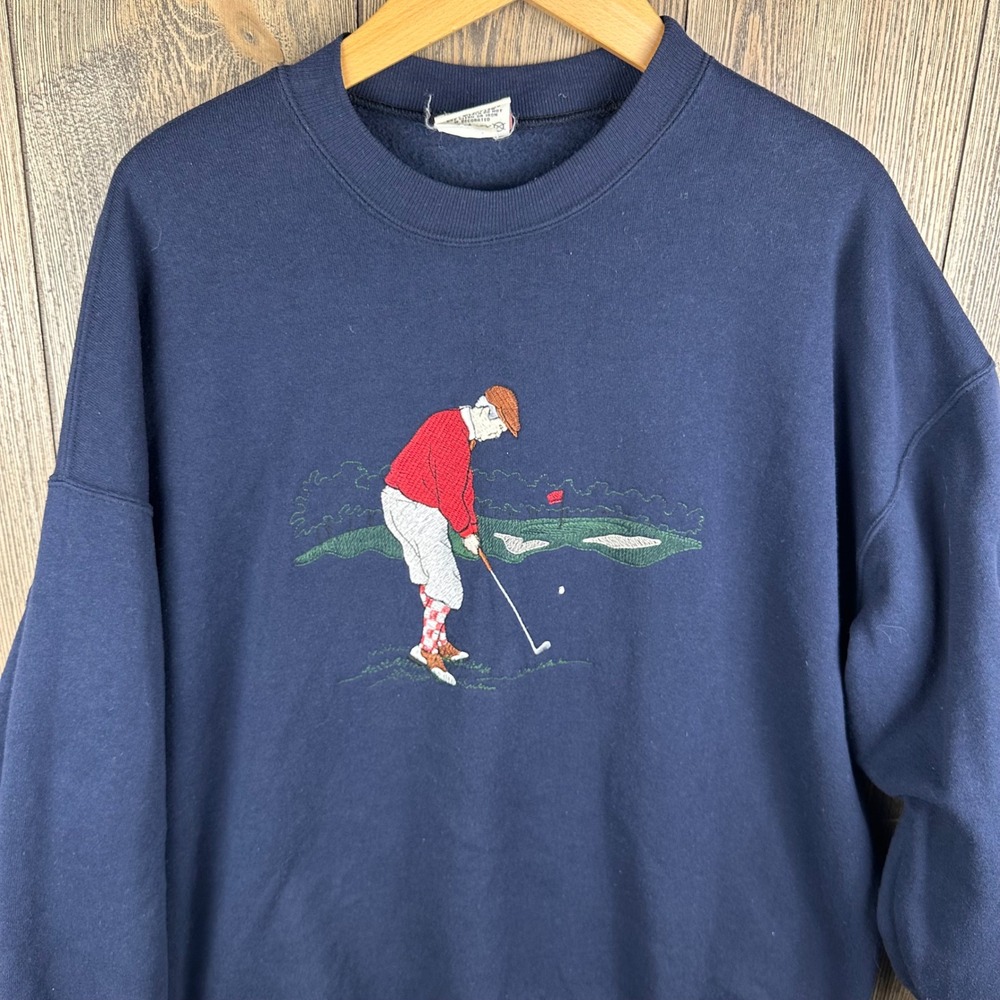 Nutmeg Mills Golf Vintage Embroidered Crewneck Sweatshirt Navy Blue Adult XL - Picture 3 of 5